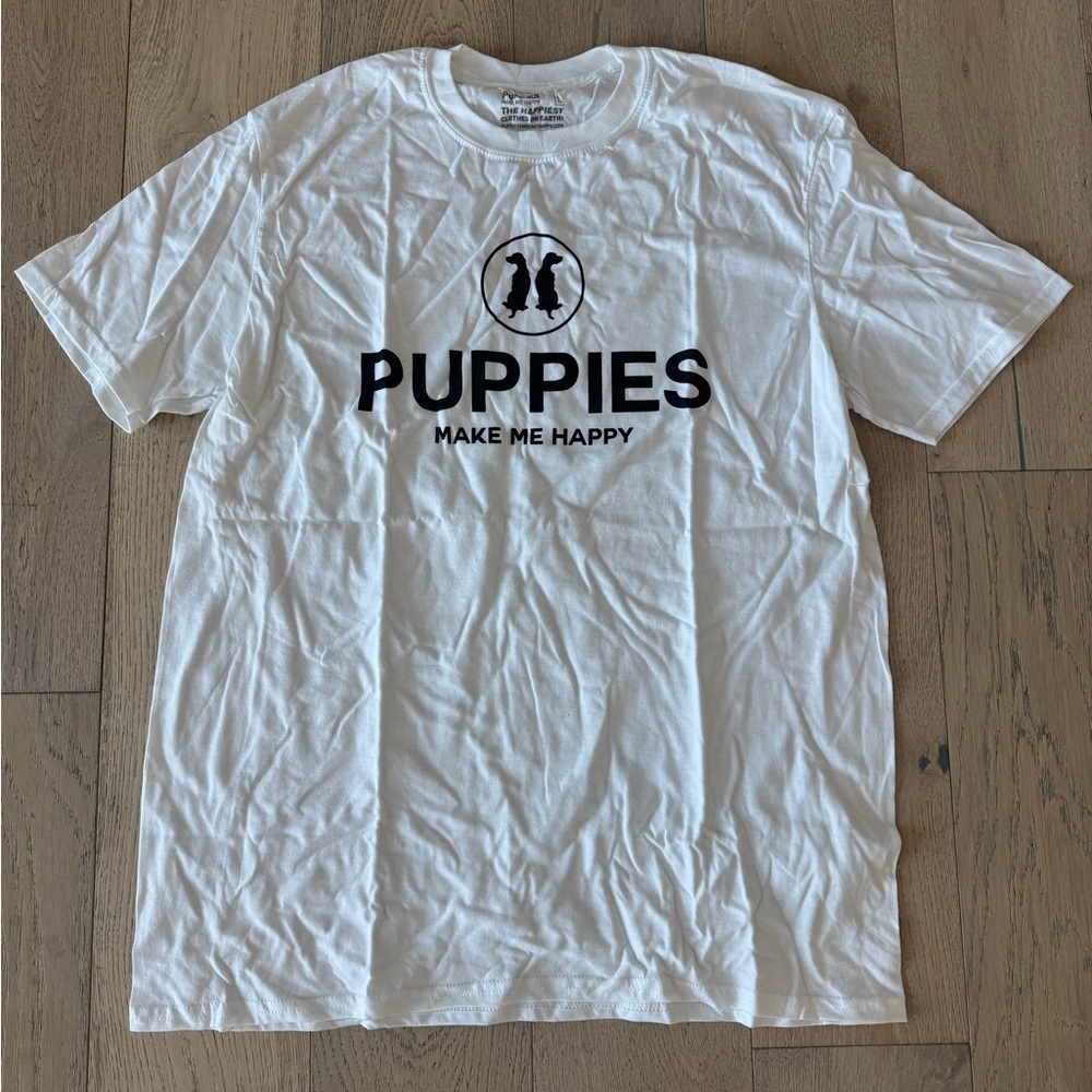 Puppies Make Me Happy Womens Luxxi Puppy Tee Shirt White Large
